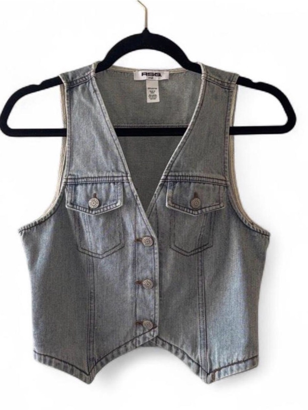Y2K Denim Vest Pointed Hem Indie Sleaze Festival Top Size S